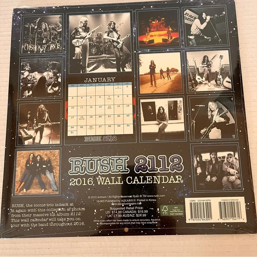 RUSH 2112 Official 2016 Wall Calendar Iconic Trio Tour Throughout 2016 New